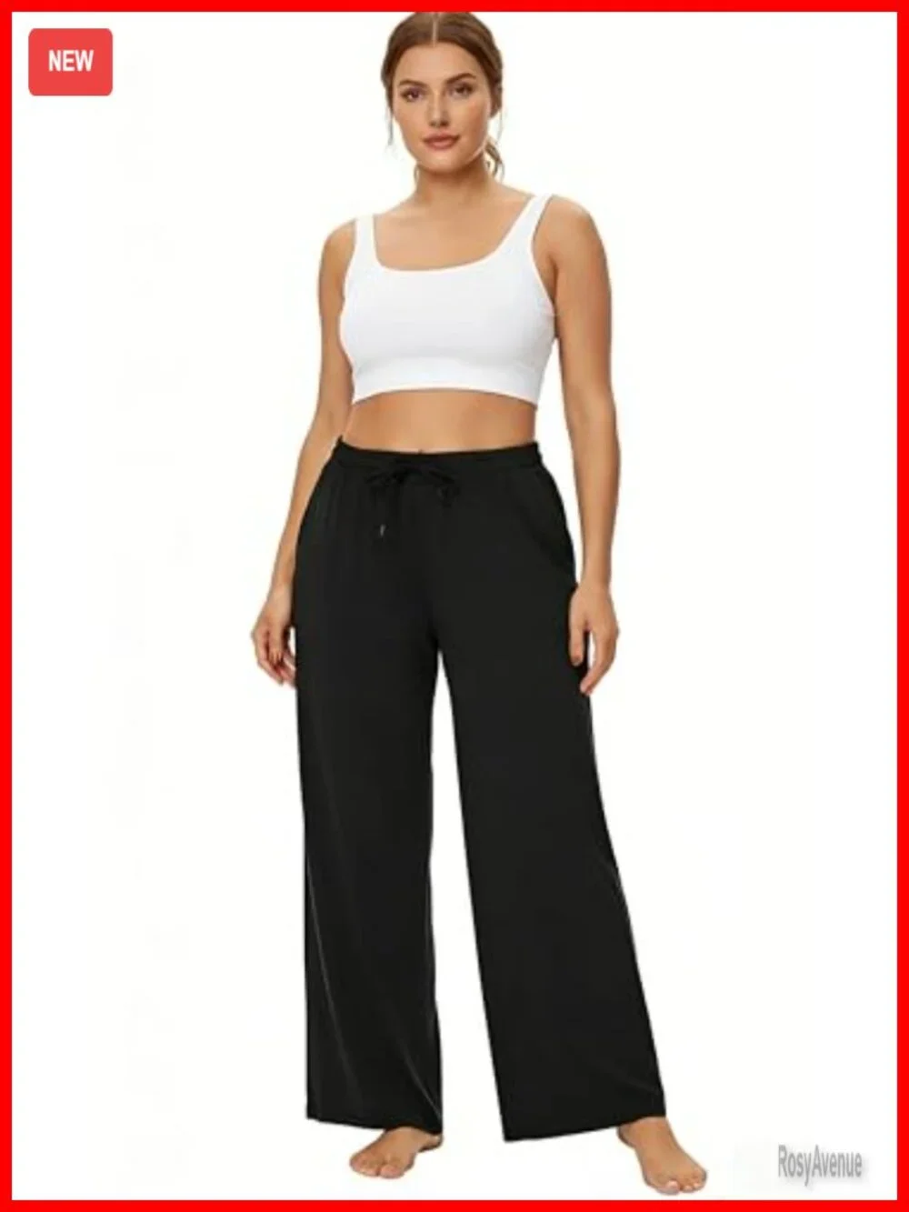 Plus Size Wide Leg Palazzo Yoga Pants with Pockets Drawstring High Waist Loose